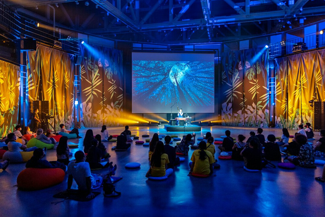 Product launch event with stage screen